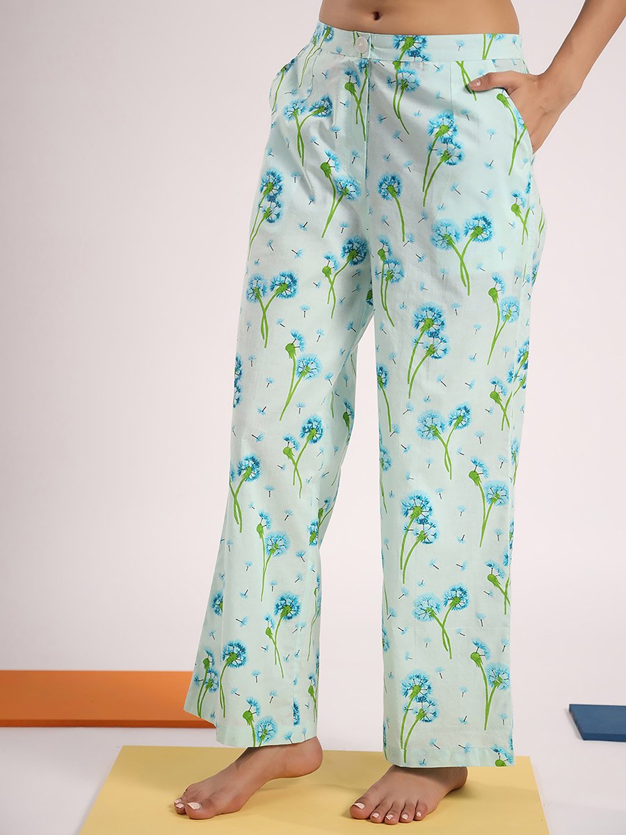 Cotton Dandelion Print Shirt and Straight Pyjama Set