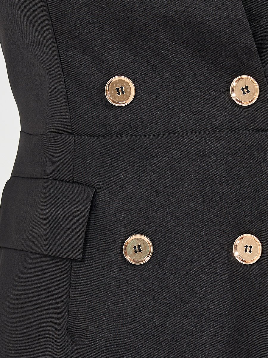 Button Detail Sleeveless Blazer Midi Dress