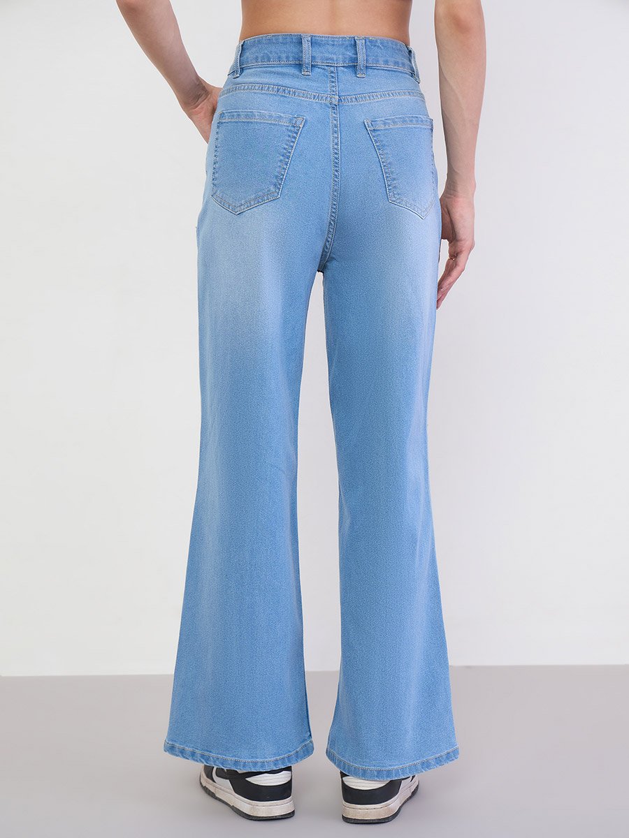 High Rise Pintuck Detail Wide Leg Jeans