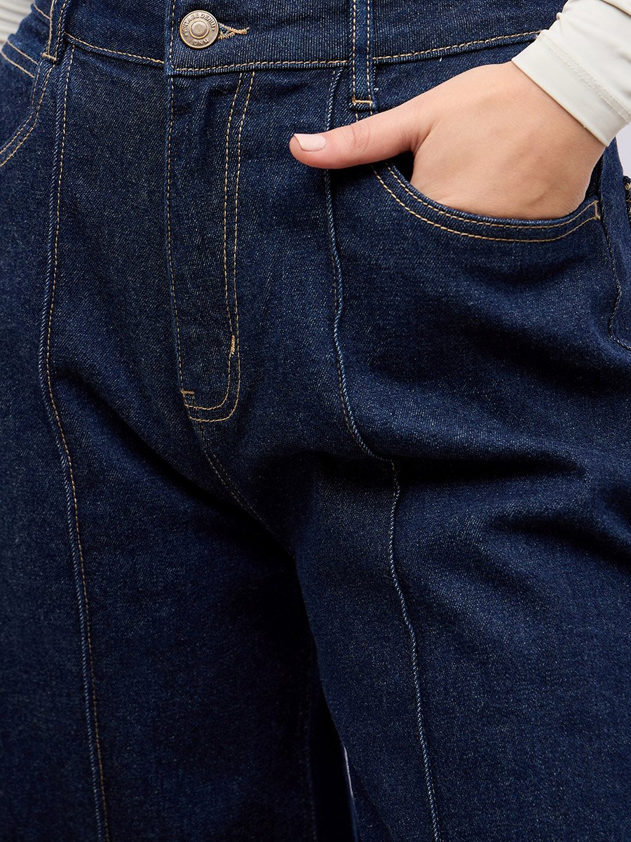 High Rise Pintuck Detail Wide Leg Jeans For Women at Saudi | Styli