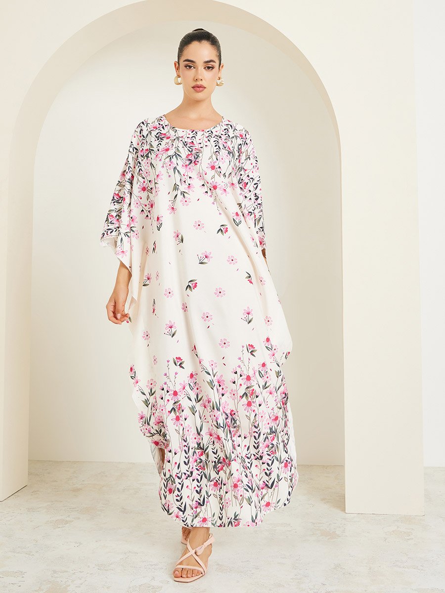 Floral Print Kimono Sleeves Kaftan