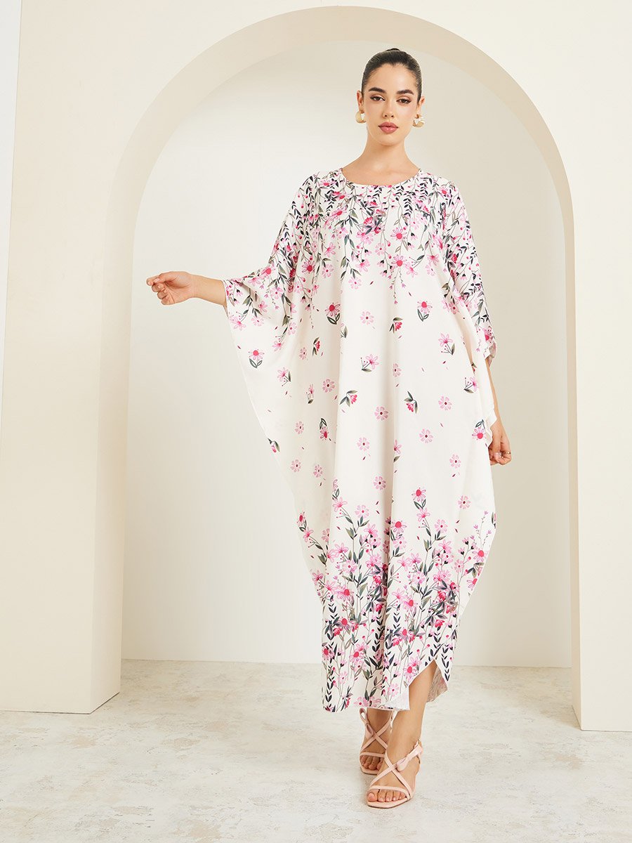 Floral Print Kimono Sleeves Kaftan