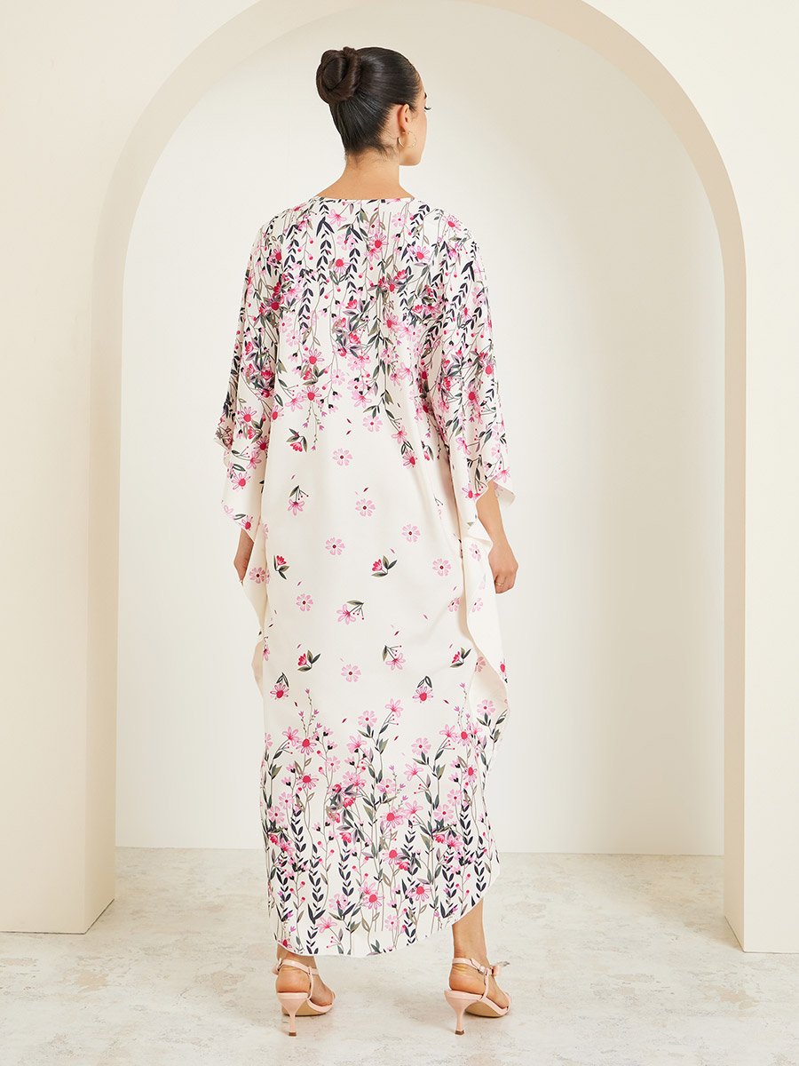 Floral Print Kimono Sleeves Kaftan