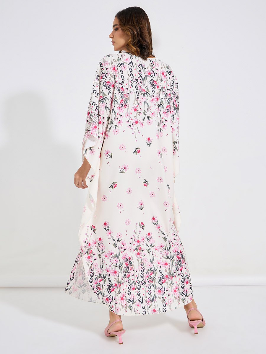 Floral Print Kimono Sleeves Kaftan