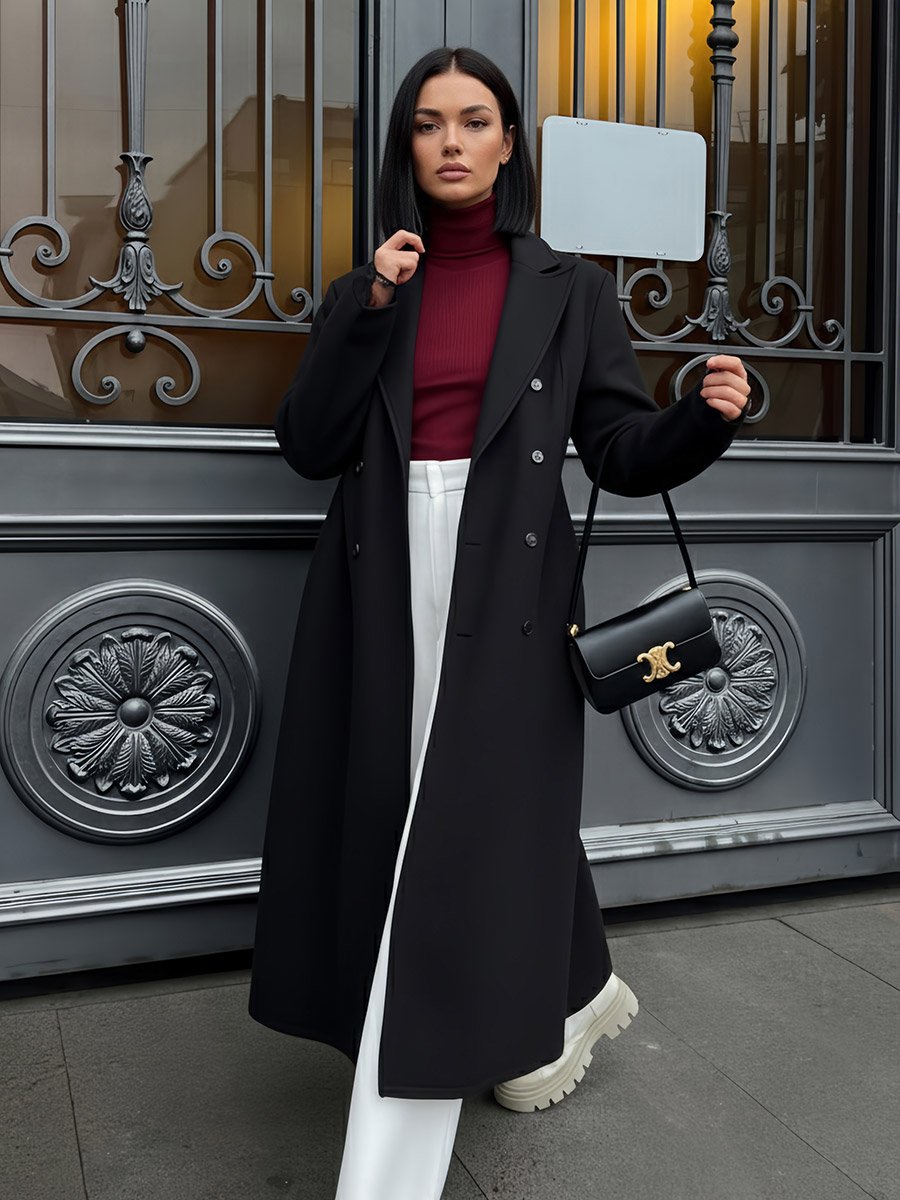 Regular Fit Maxi Wool Like Double Breasted Coat For Women at UAE