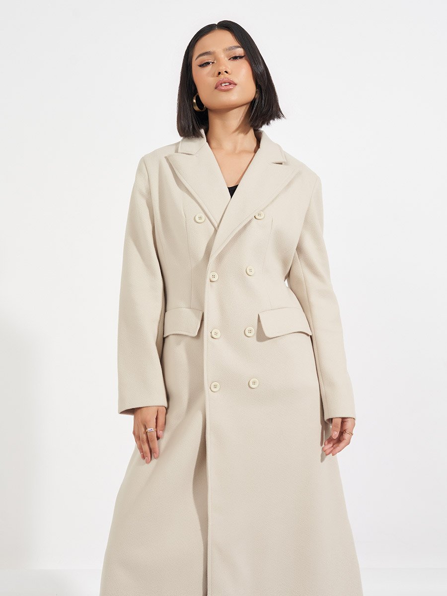 Regular Fit Maxi Wool Like Double Breasted Coat
