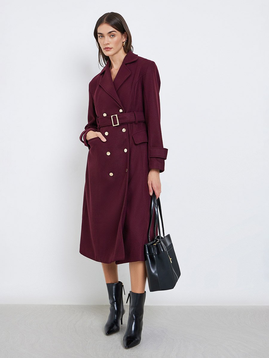 Burgundy Double Breasted Knee Length Coat