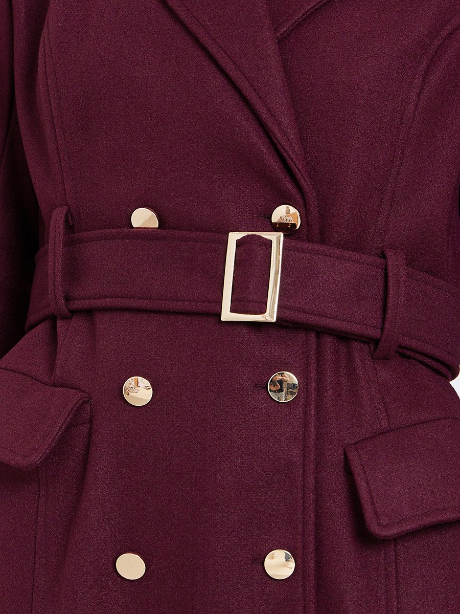 Burgundy Double Breasted Knee Length Coat