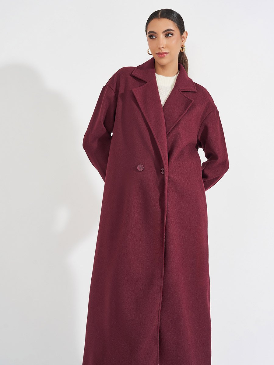 Regular Fit Maxi Length Wool Like Buttoned Coat