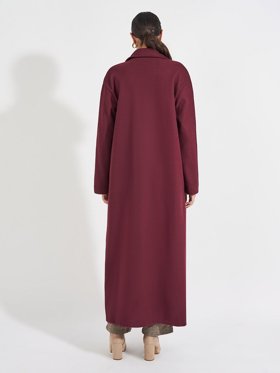 Regular Fit Maxi Length Wool Like Buttoned Coat