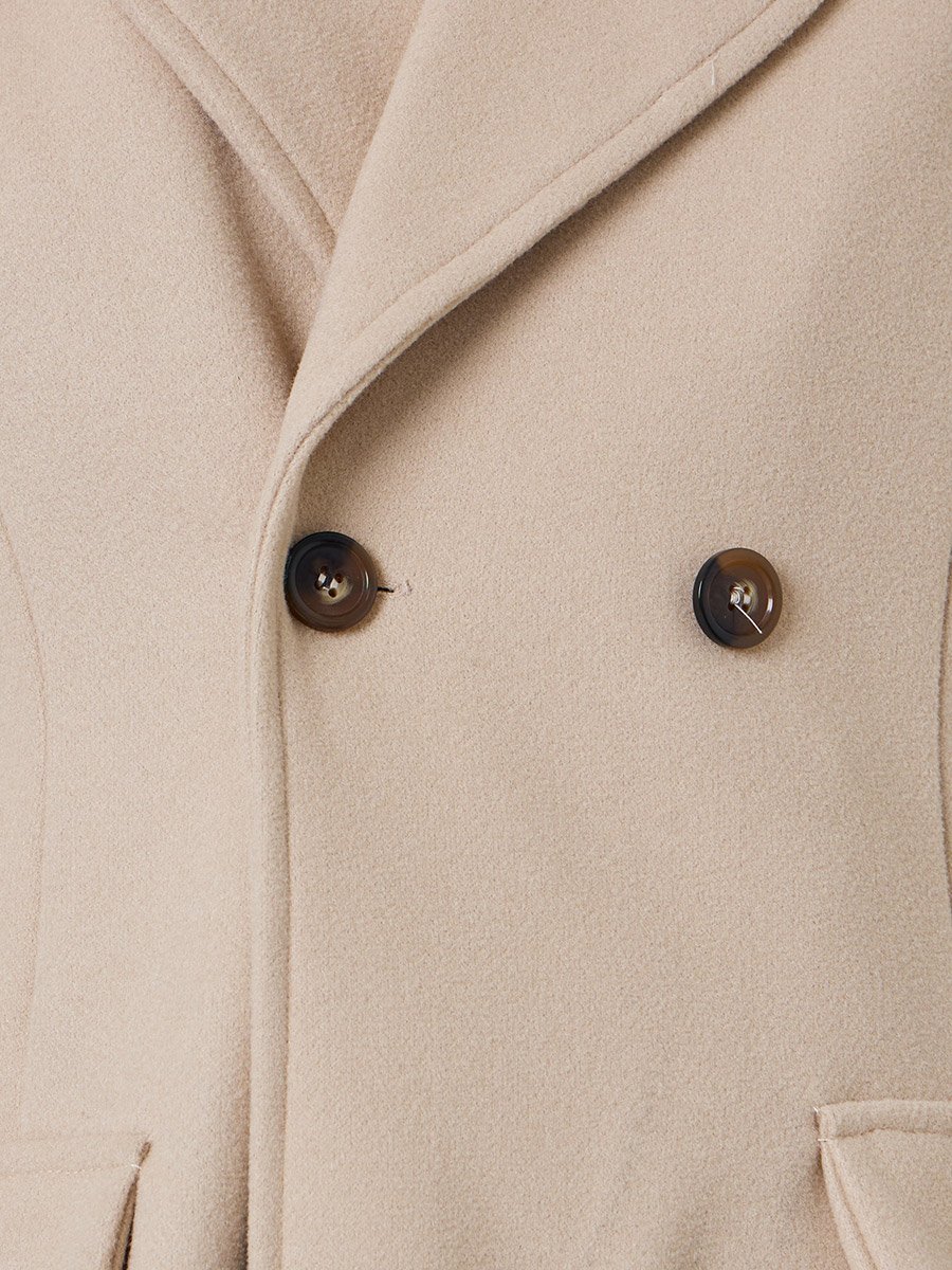 Beige Regular Fit Double Breasted Wool-Like Coat