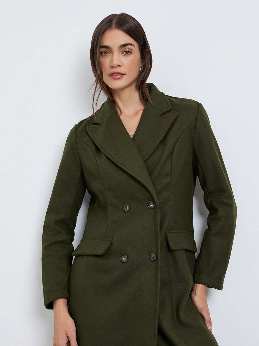 Olive Buttoned Midi Coat