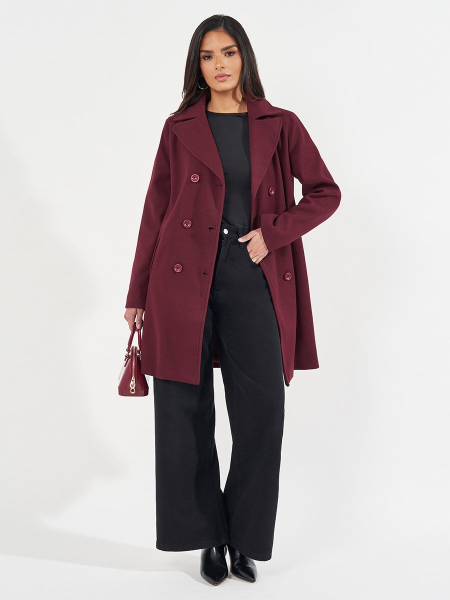 Regular Fit Longline Double Breasted Wool Like Coat