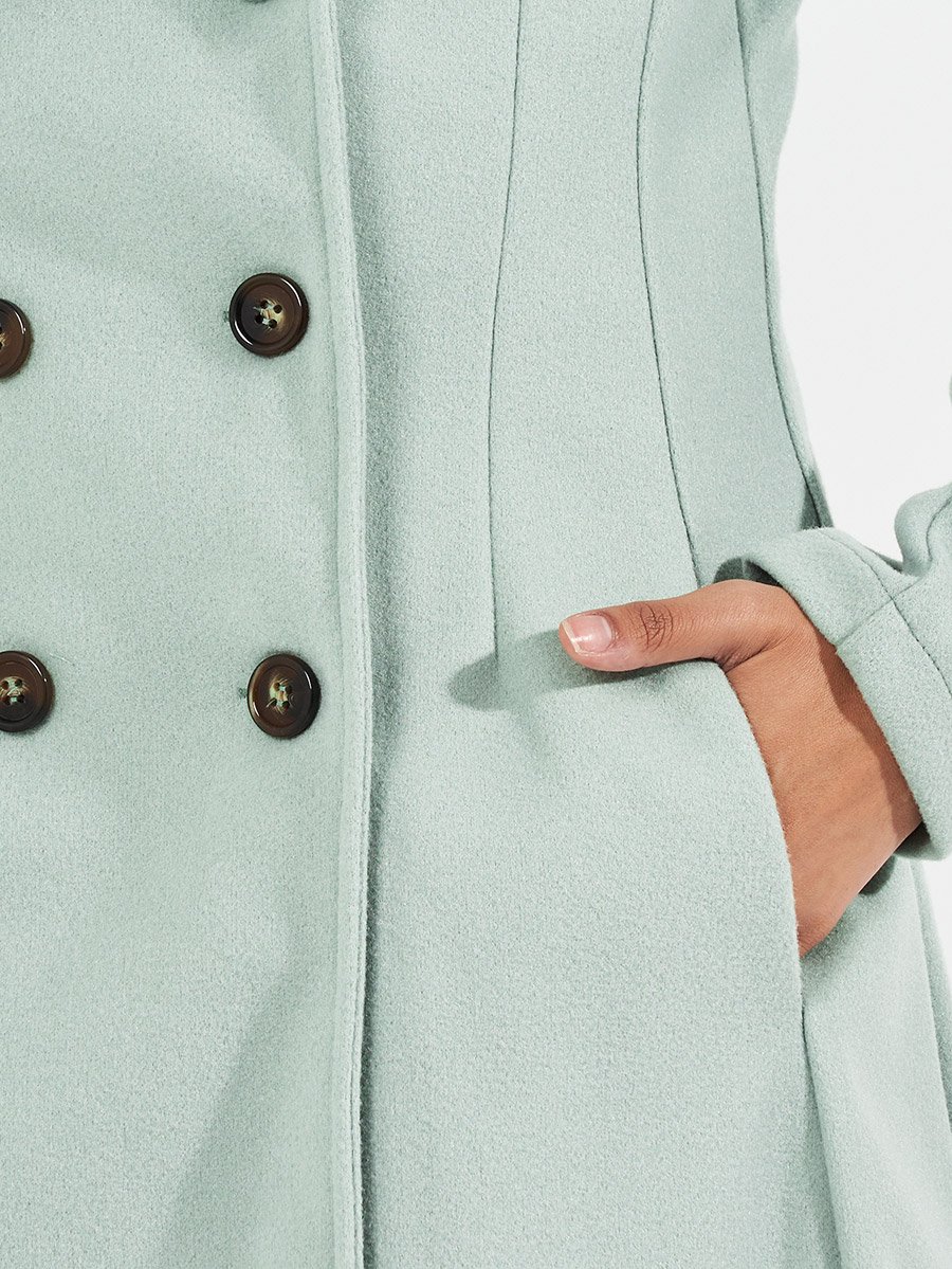 Regular Fit Double Breasted Flared Wool Like Coat