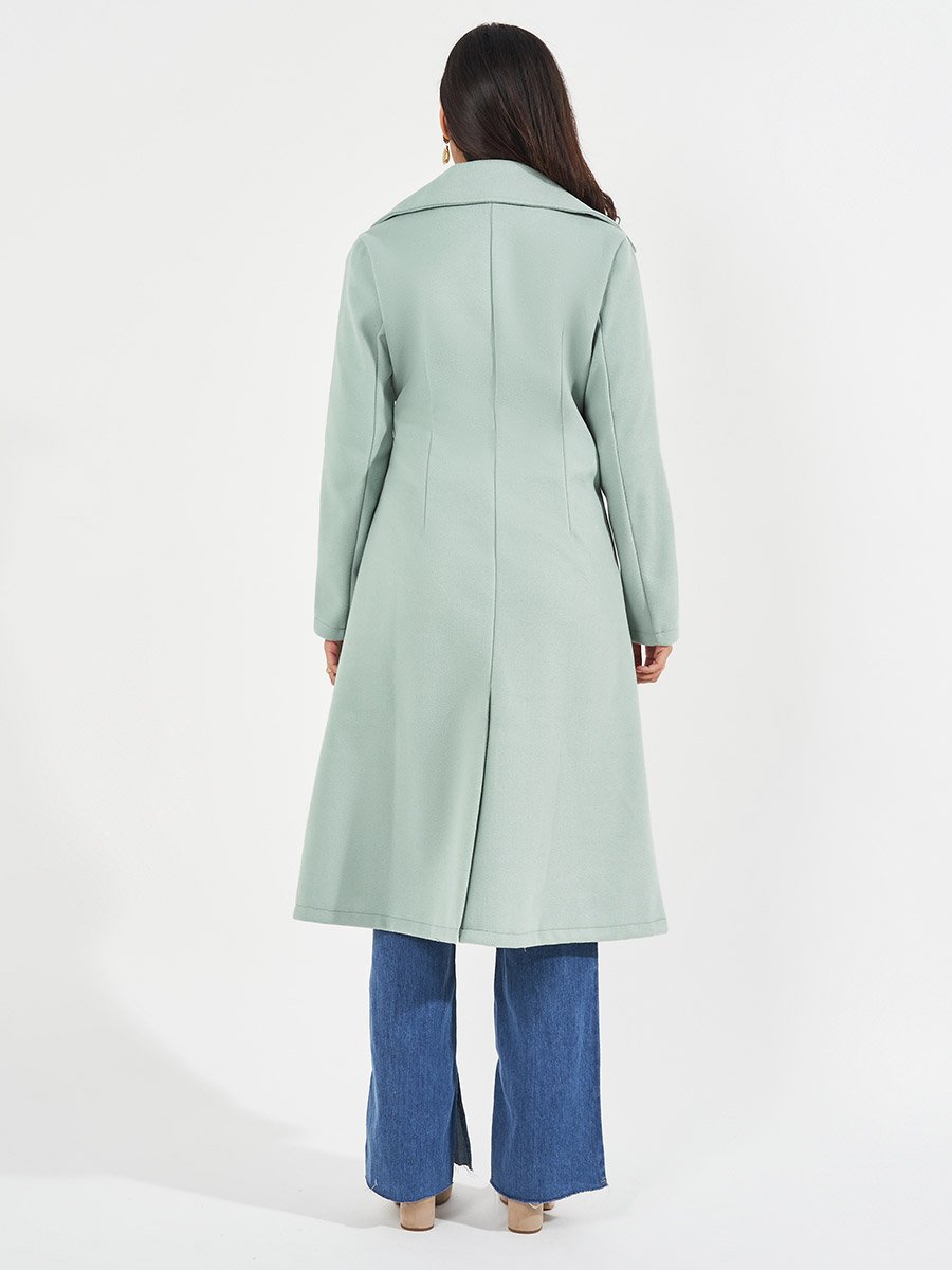 Regular Fit Double Breasted Flared Wool Like Coat