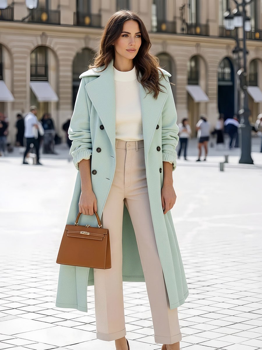 Regular Fit Double Breasted Flared Wool Like Coat