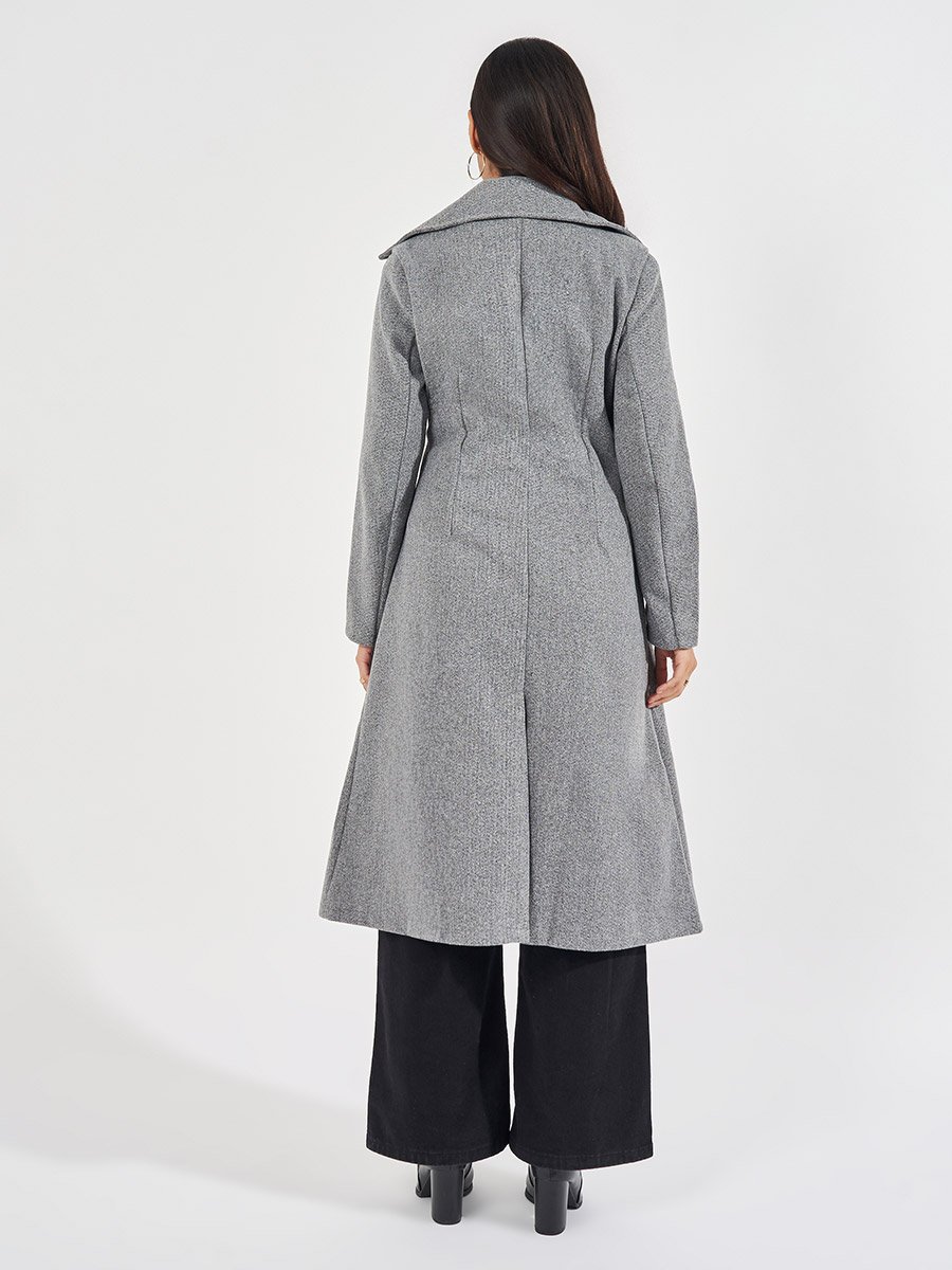 Regular Fit Double Breasted Flared Wool Like Coat