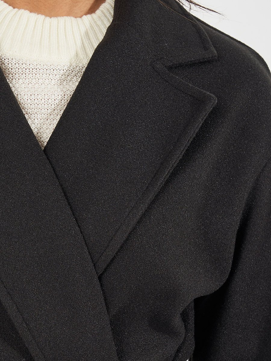 Regular Fit Midi Belted Wool Like Coat