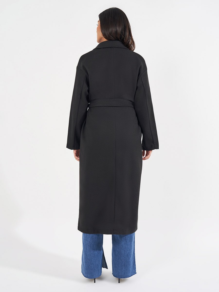 Regular Fit Midi Belted Wool Like Coat