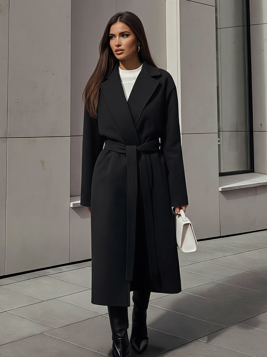Regular Fit Midi Belted Wool Like Coat