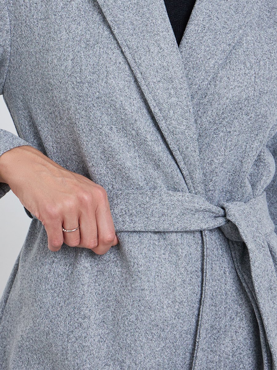 Grey Regular Fit Belted Midi Coat