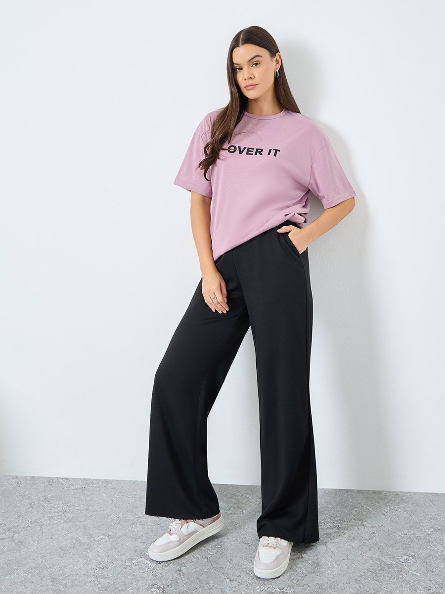 Solid Wide Leg Joggers with Drawstring Waistband