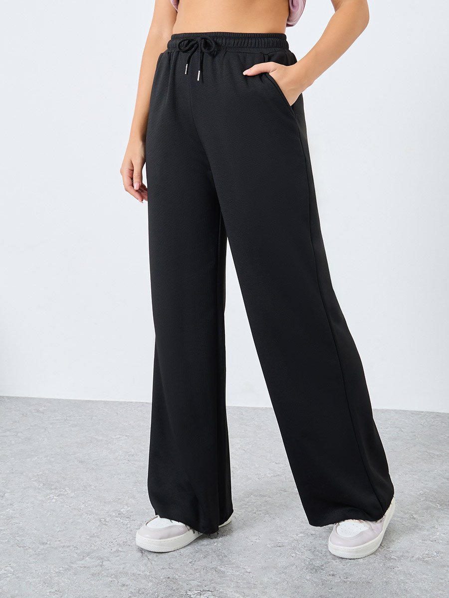 Solid Wide Leg Joggers with Drawstring Waistband