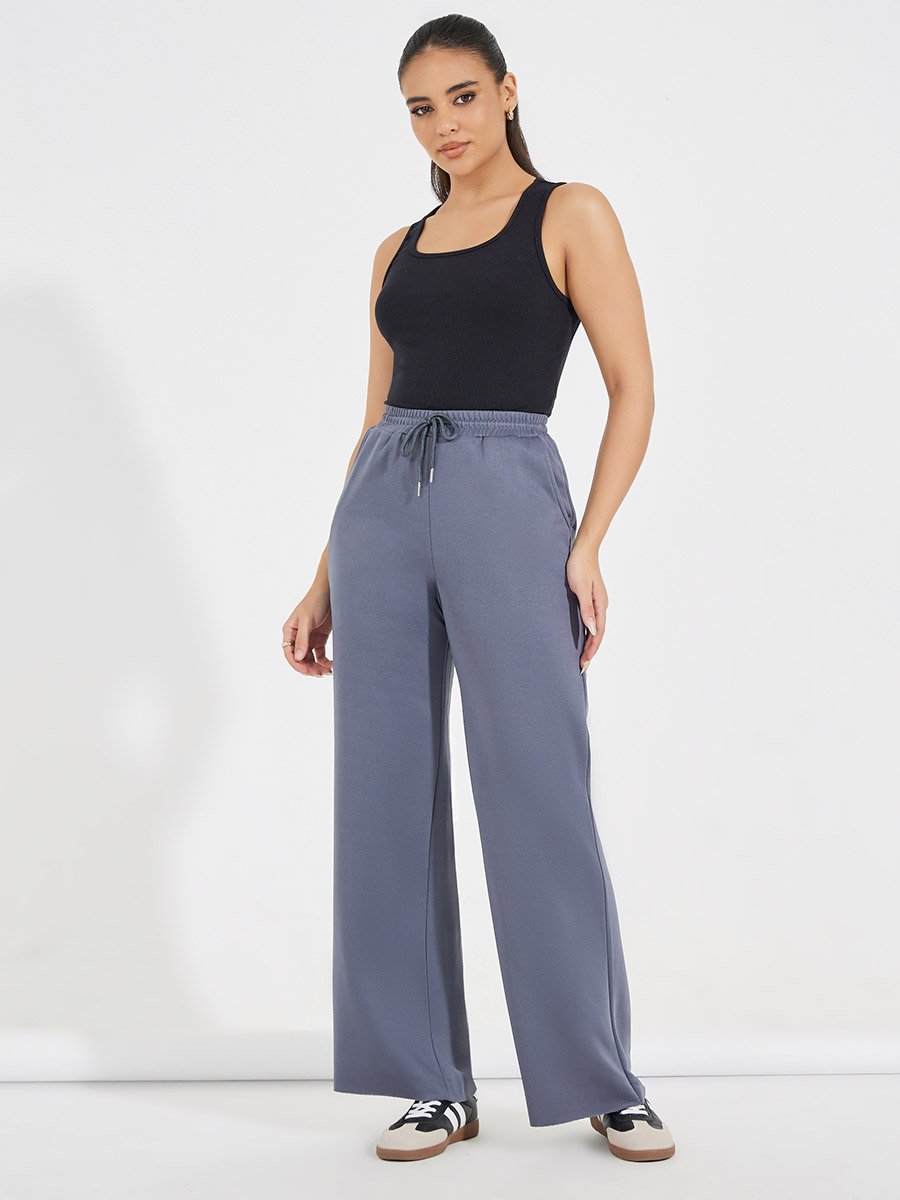 Solid Wide Leg Joggers with Drawstring Waistband