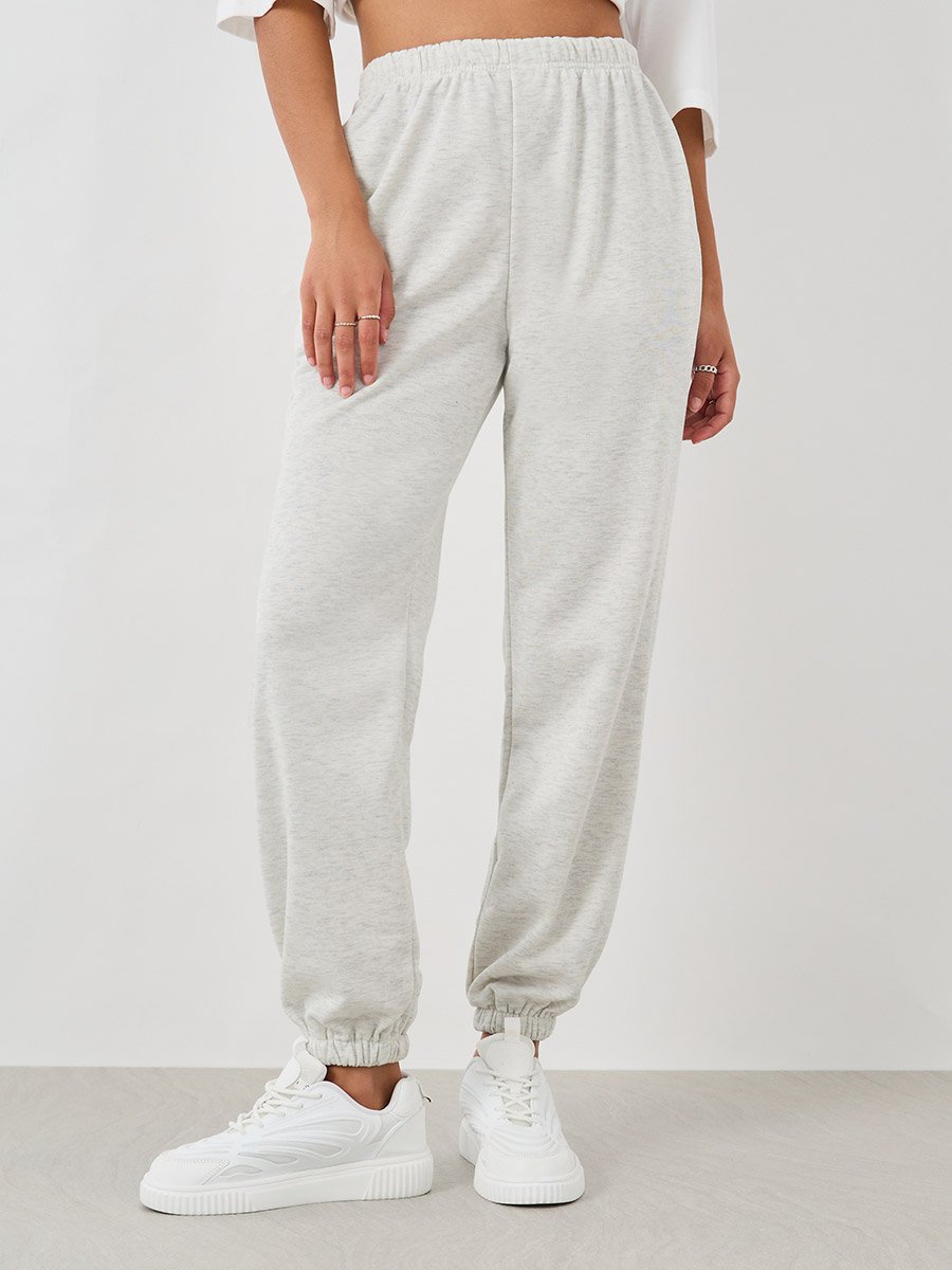 Solid Elastic Waist Cuffed Joggers