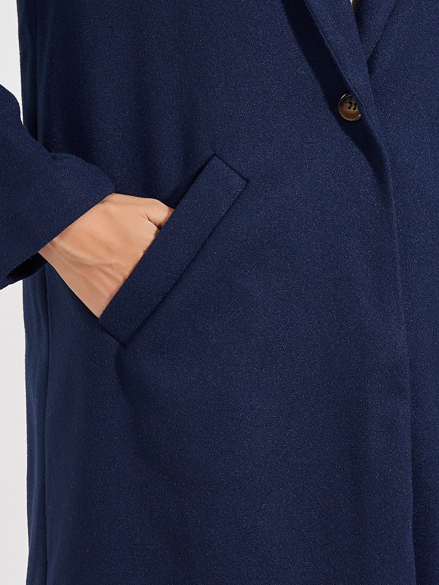 Regular Fit Knee Length Buttoned Wool Like Coat