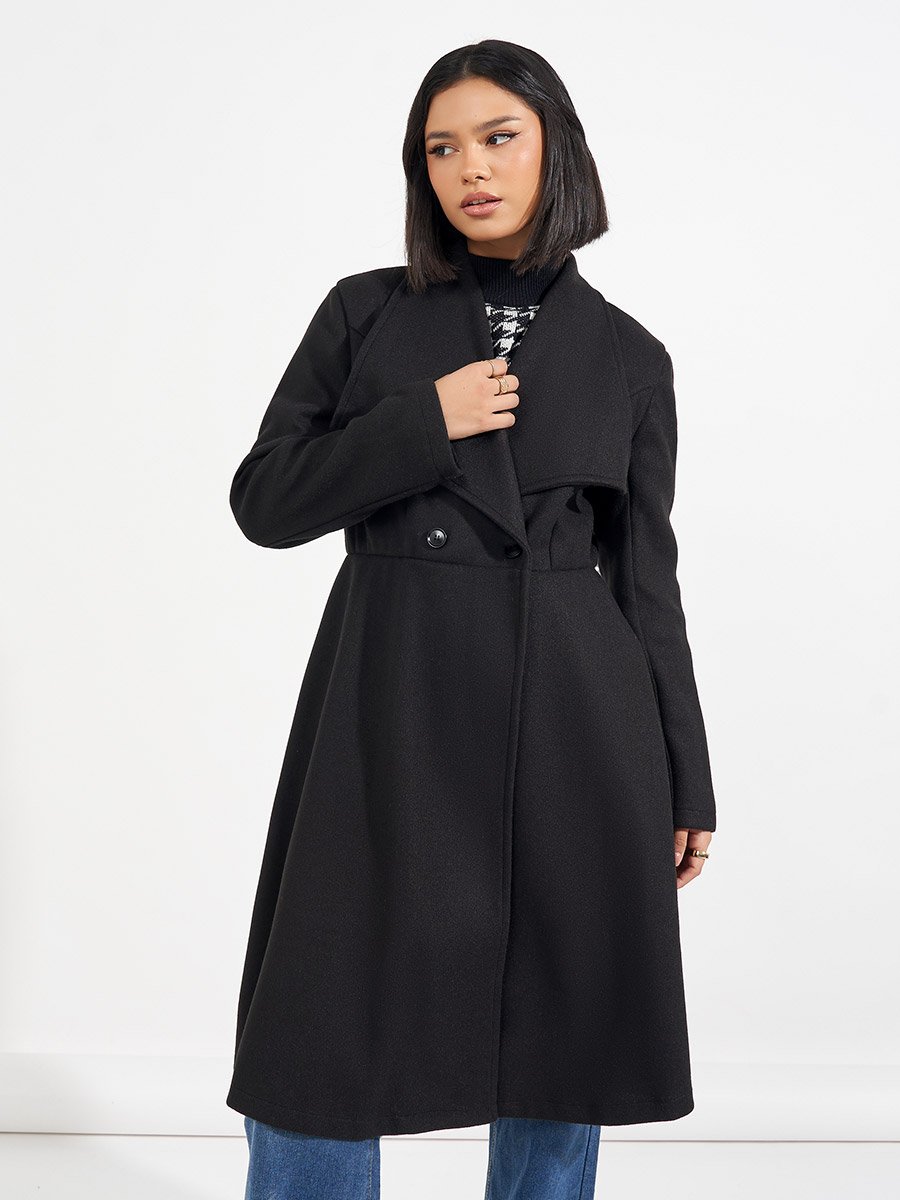 Regular Fit Longline Buttoned Wool Like Coat