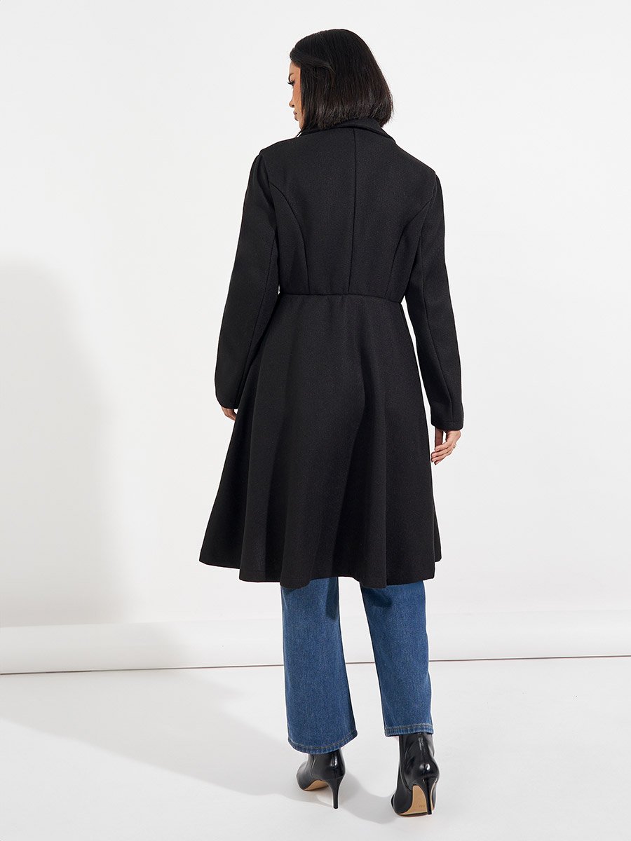 Regular Fit Longline Buttoned Wool Like Coat