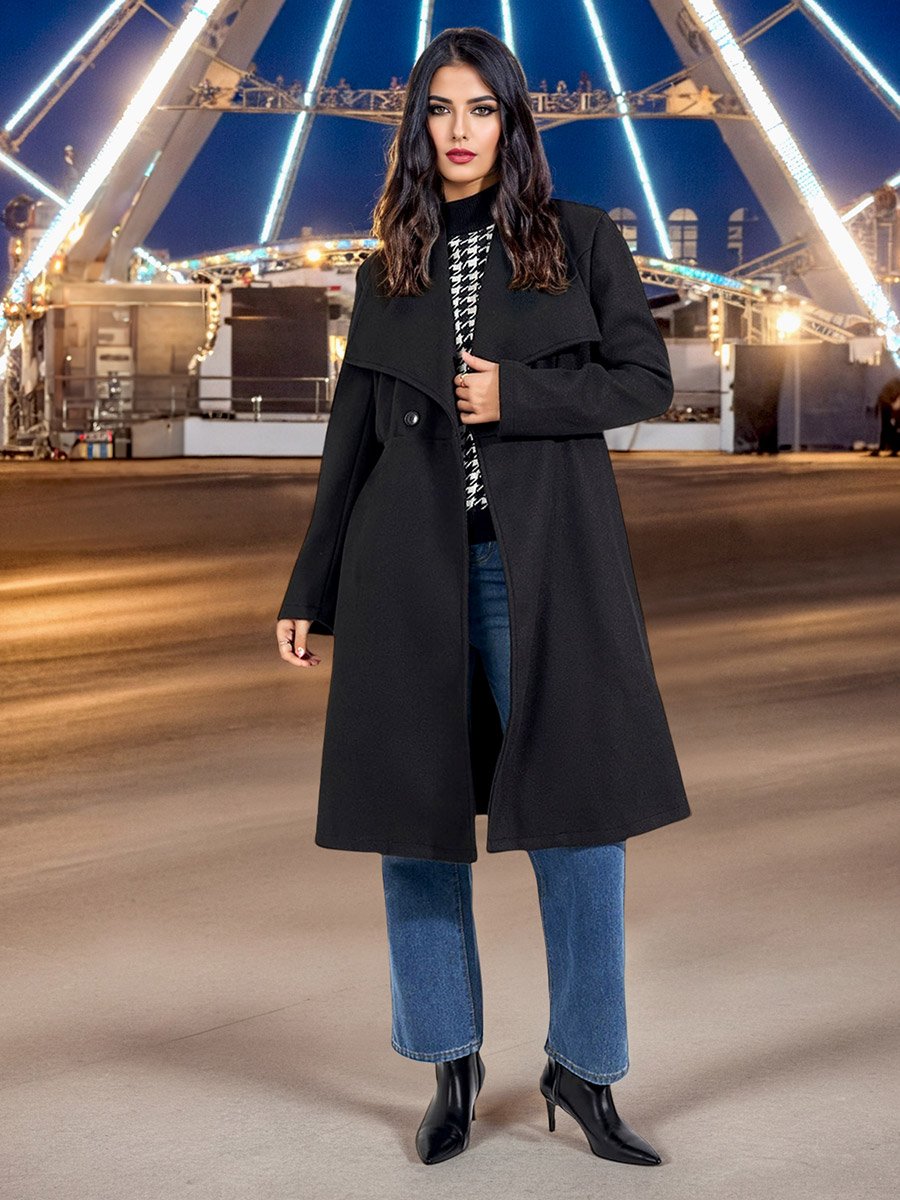 Regular Fit Longline Buttoned Wool Like Coat