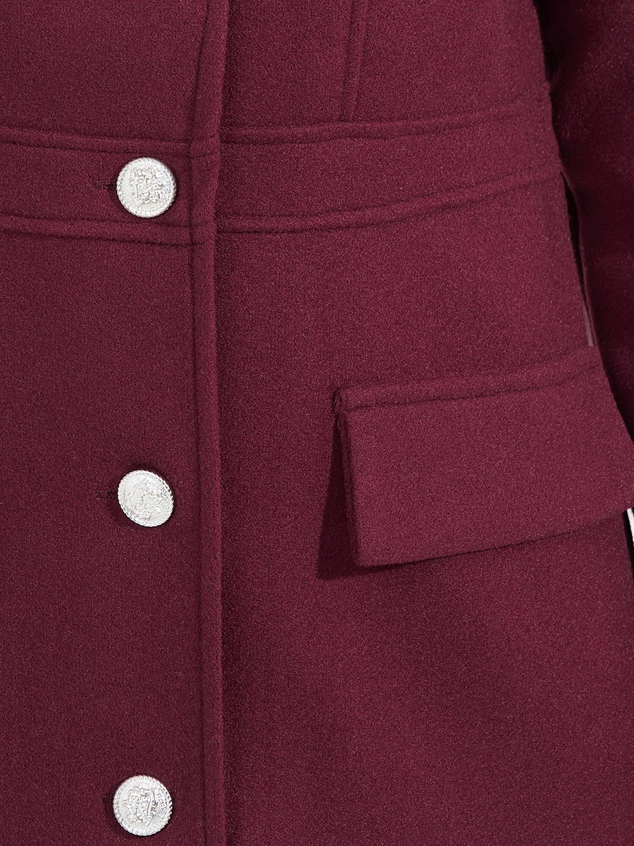 Regular Fit Knee Length Buttoned Wool Like Coat