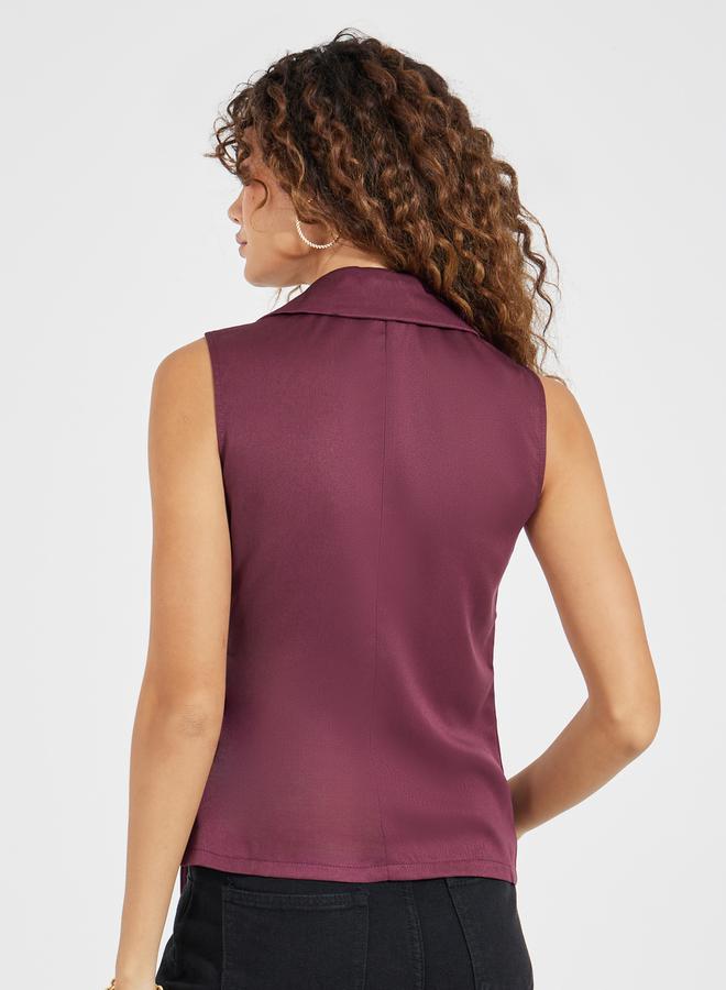 Notch Lapel Wrap Top with Tie Detail
