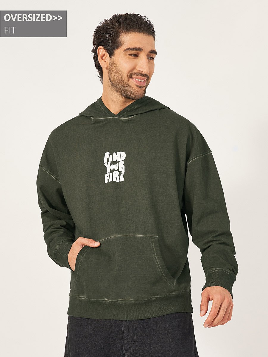 Acid Washed Front Slogan Oversized Hoodie