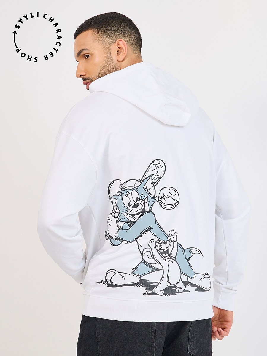 Tom and Jerry Character Print Oversized Hoodie For Men at Saudi