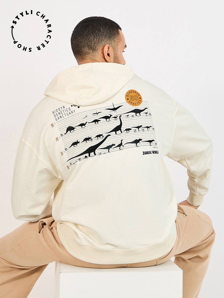 Jurassic Park Character Print Oversized Hoodie