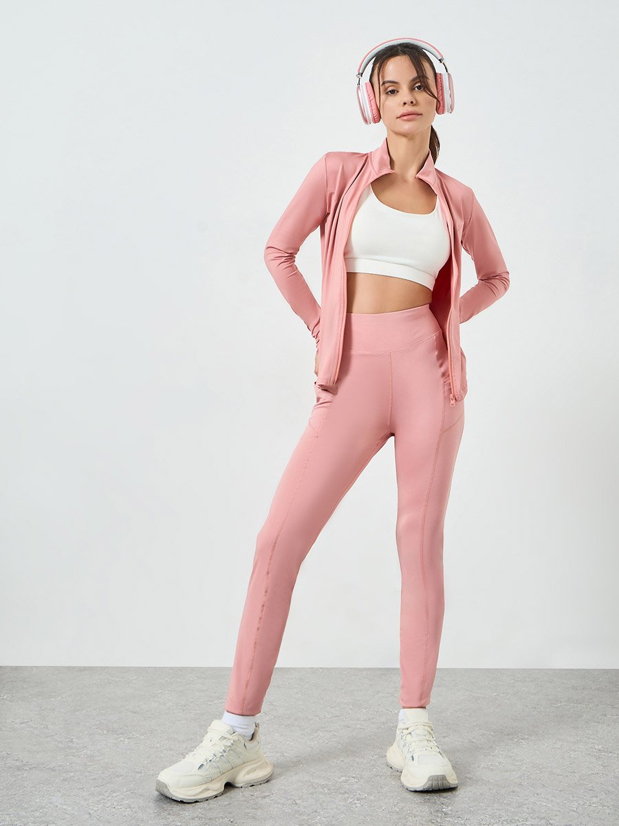 Pink Zip-Up Detail Jacket and  Leggings Set