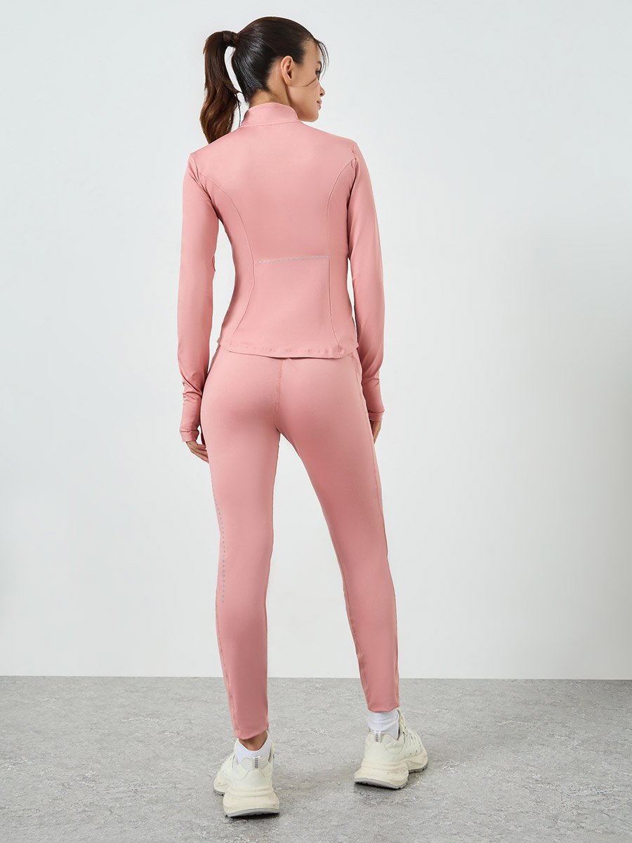 Pink Zip-Up Detail Jacket and  Leggings Set