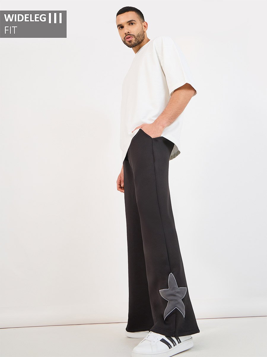 Wide Leg Contrast Star Patch Scuba Joggers