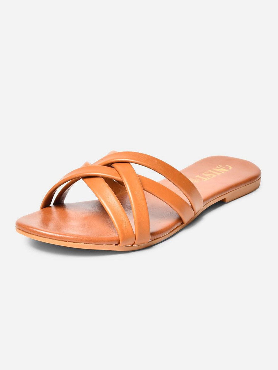 Cross Strap Open Toe Flat Sandals