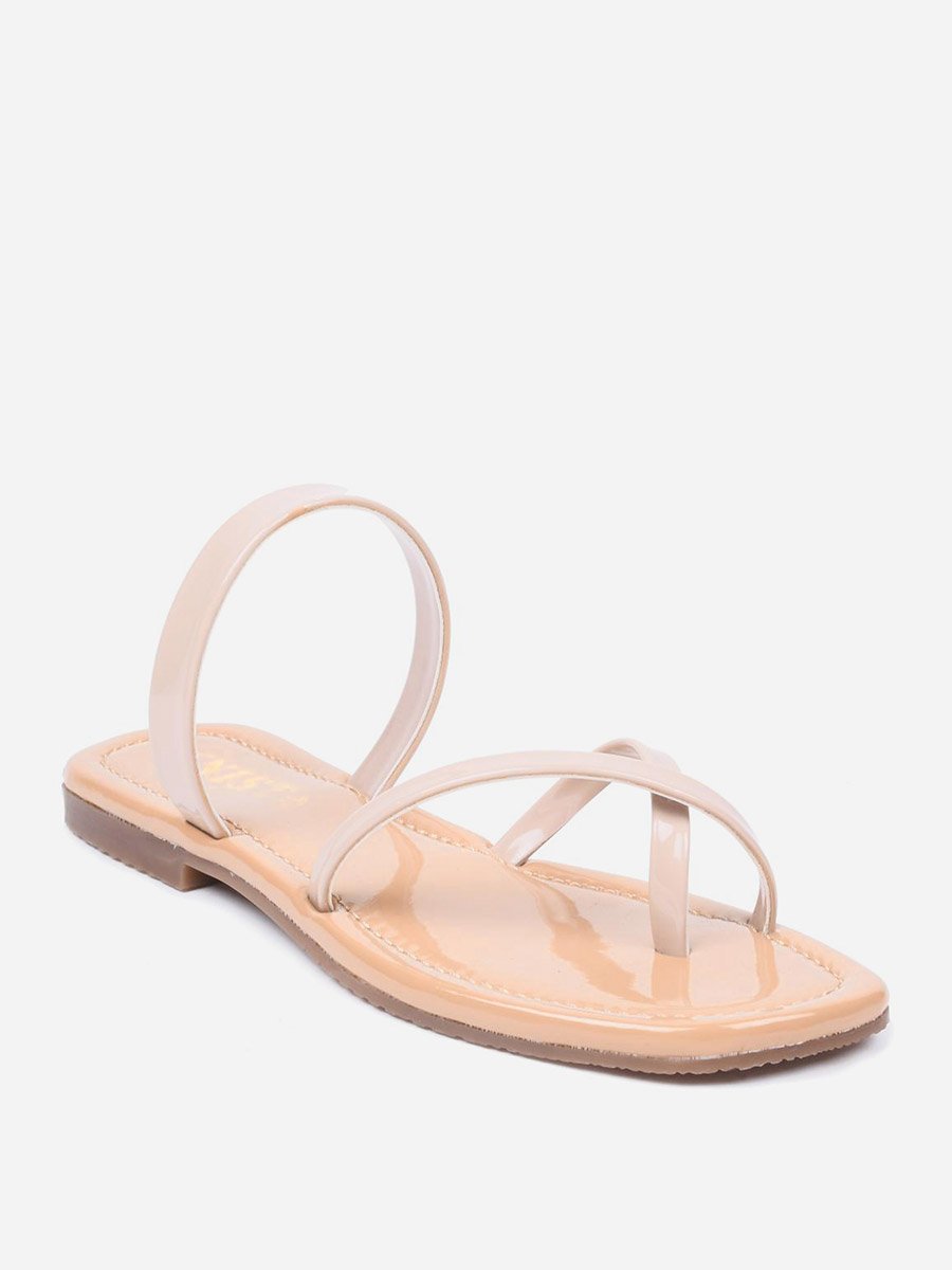 Plain Cross Toe Strappy Flat Sandals