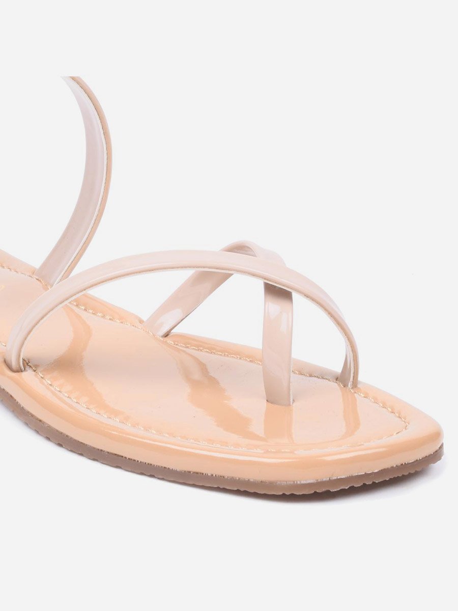Plain Cross Toe Strappy Flat Sandals
