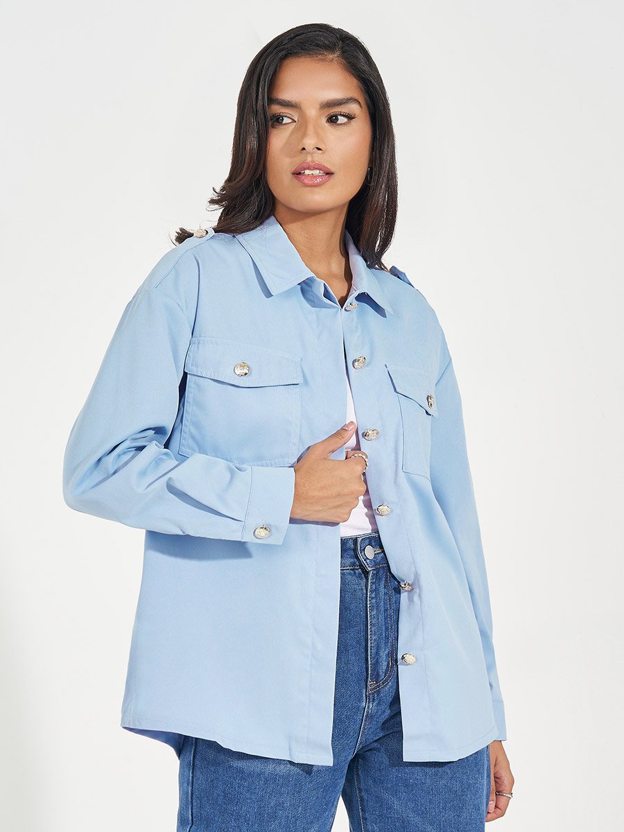 Twill Oversized Shirt with Flap Pockets