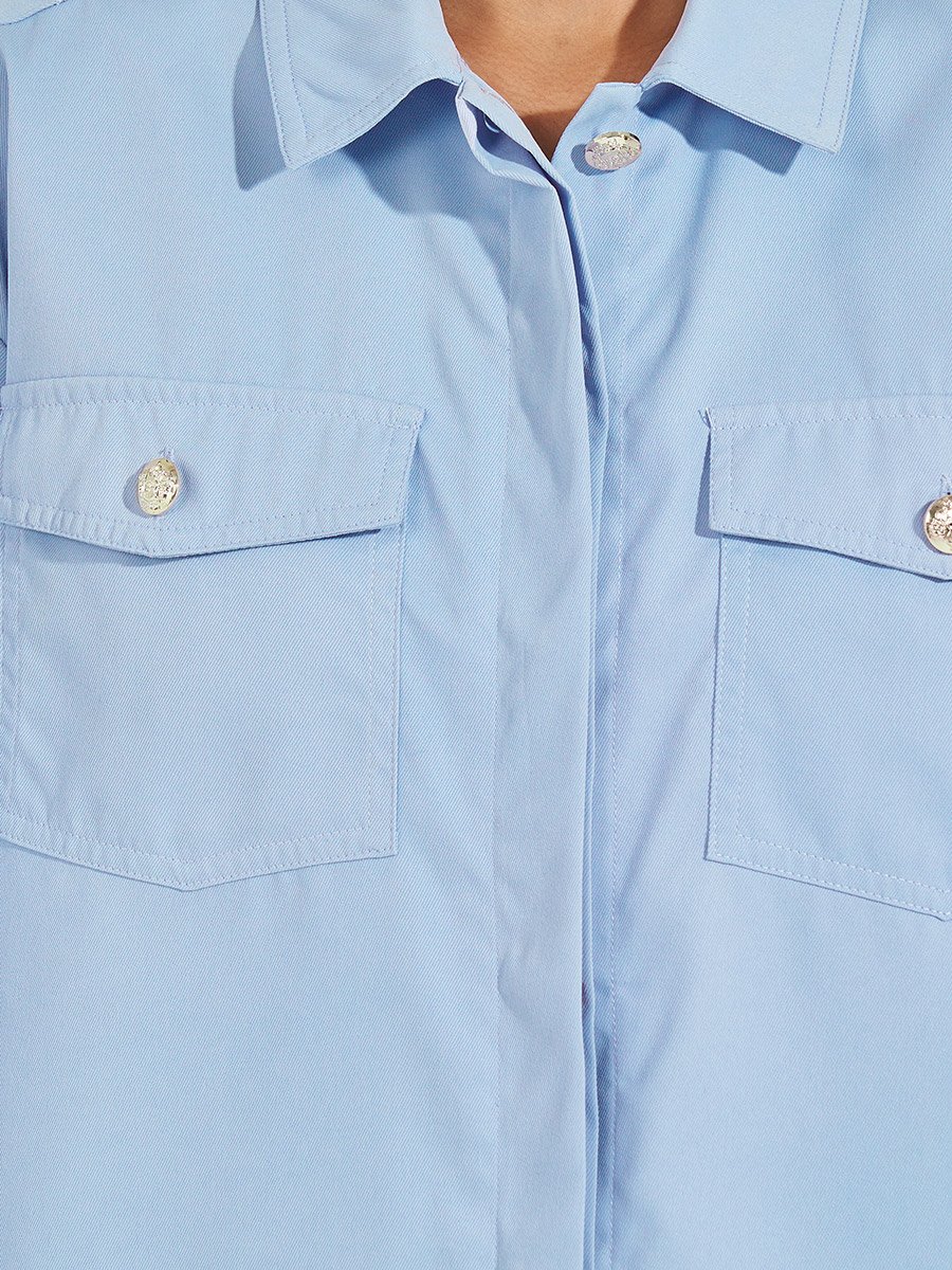 Twill Oversized Shirt with Flap Pockets