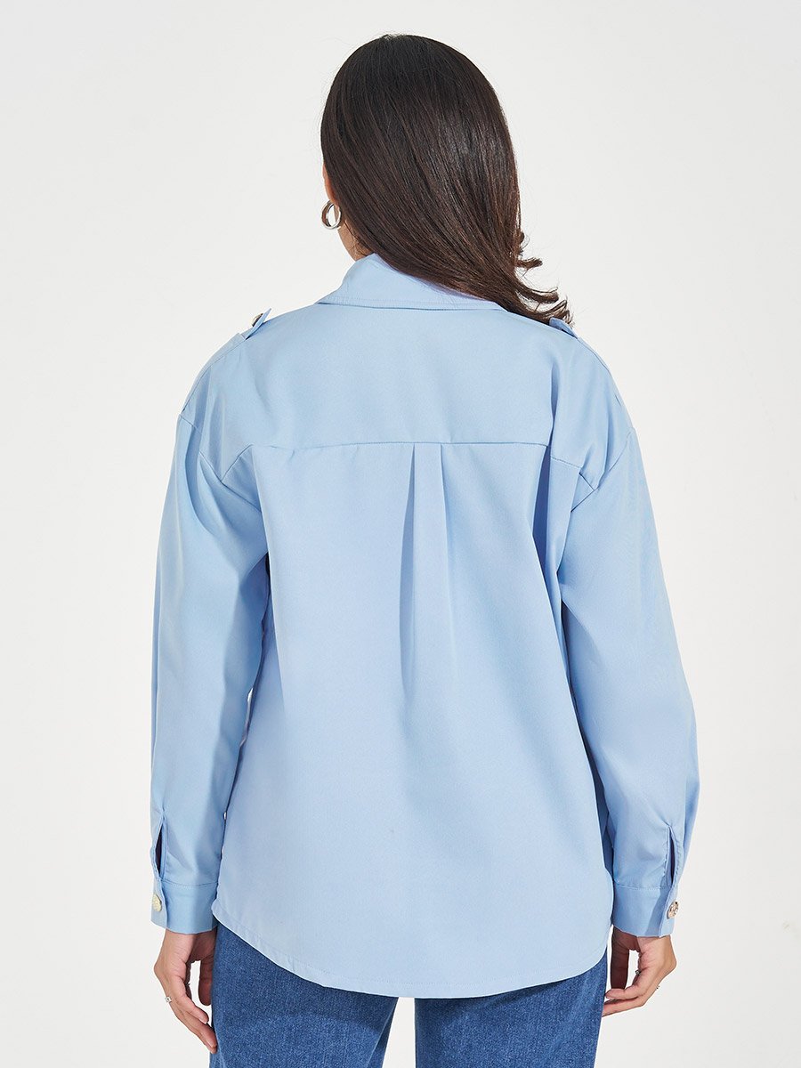 Twill Oversized Shirt with Flap Pockets