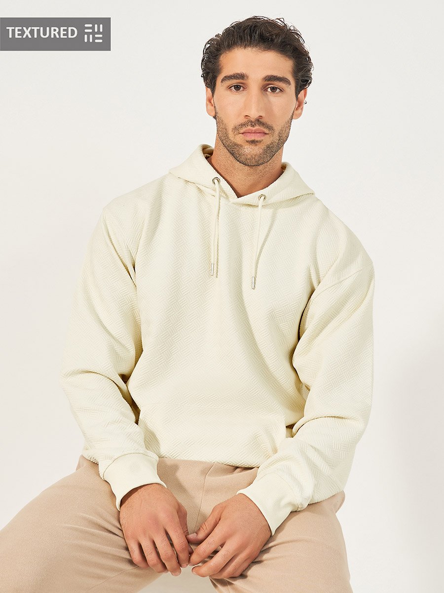 Geo Textured Relaxed Fit Hoodie with Kangaroo Pocket