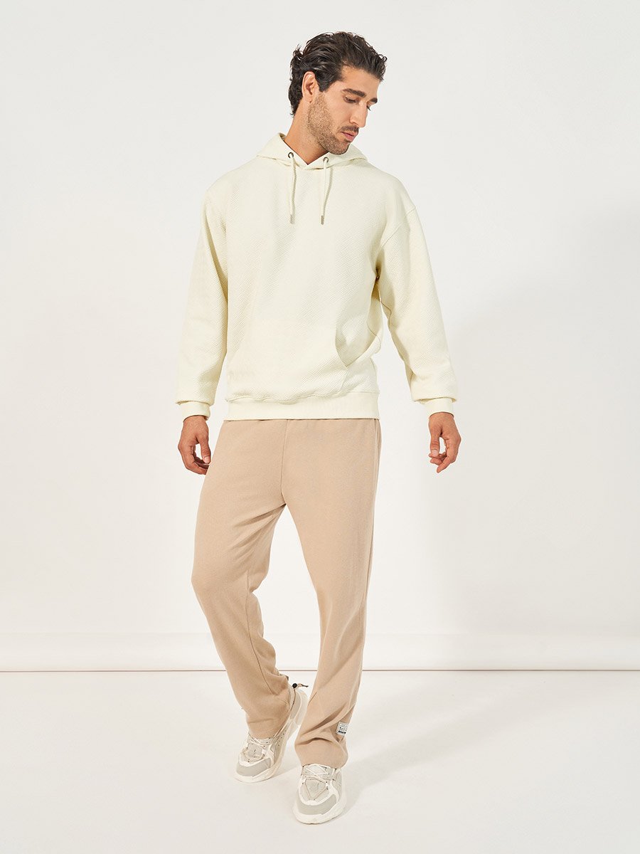 Geo Textured Relaxed Fit Hoodie with Kangaroo Pocket