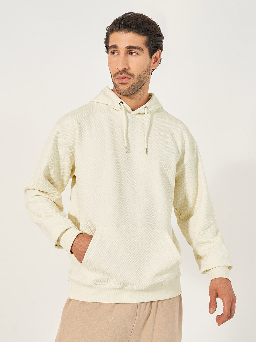 Geo Textured Relaxed Fit Hoodie with Kangaroo Pocket